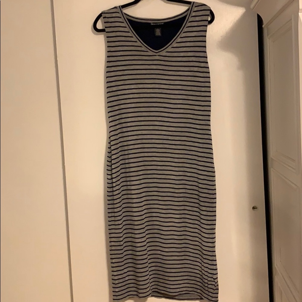 Grey and Navy Blue Sleeveless Long Dress